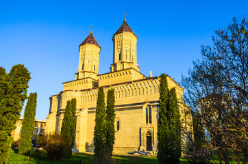 Fototapeta na wymiar Traditional religious monastery in Cetatuia Iasi town, one of the most famous architecture of Christian Orthodox in Romania, Eastern Europe