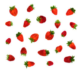 Ripe garden strawberry (strawberry, Fragaria x ananassa) on a white background. Flat lay