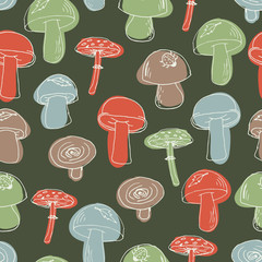Seamless pattern with mushrooms set