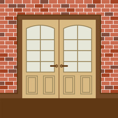 Flat Design Wooden Double Doors Vector Illustration