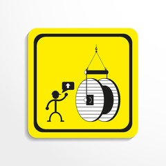Handling high-voltage cable crane. Vector illustration.