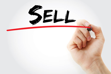 Hand writing Sell with marker, concept background