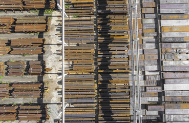 Industrial storage place, view from above. Steel elements.