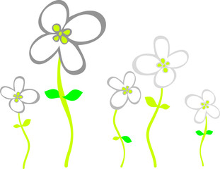 Simple gray flowers with four petals with green stems 1