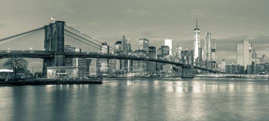 Panoramic view of  Brooklyn Bridge and Manhattan in New York Cit