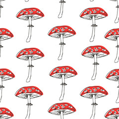 Seamless pattern with mushrooms set