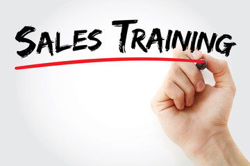 Hand writing Sales Training with marker, concept background