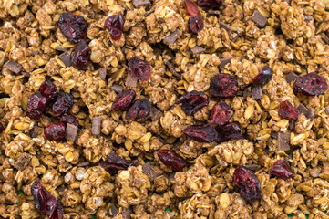 Healthy granola muesli cereals with fruit background
