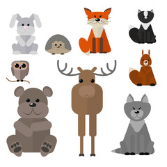 Animals of the forest , set wild animals on a white background ,