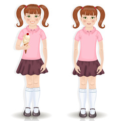 Girl, with, ice, cream, and, a, without, ., Vector, illustration.