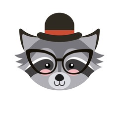 cute animal with hat and glasses hipster style