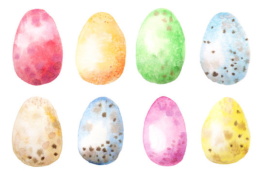 Set of colorful watercolor easter egg