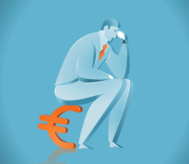 Vector illustration of man thinking on euro sign, business conception 

