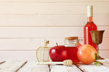 Rosh hashanah (jewish New Year) concept. Traditional symbols