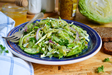 Cabbage salad with cucumber, red onion and mustard