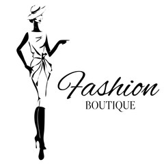 Fashion boutique logo with black and white woman silhouette vector