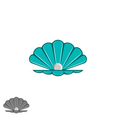Shell pearl logo, open seashell with a pearl inside, cartoon design element, jewelry emblem mockup