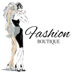 Fashion boutique logo with black and white woman silhouette vector - 119222909