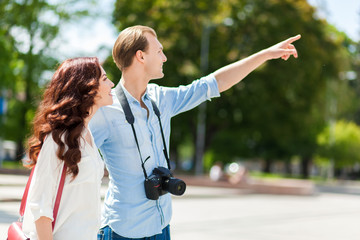 Tourists walking and having fun in a city