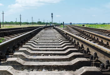 railroad crossing close up goes to horizon