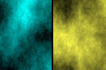 Illustration of cyan and yellow divided smoky background