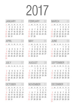 Vector pocket 2017 year calendar