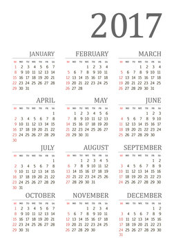 Vector pocket 2017 year calendar