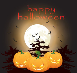 Illustration of Halloween pumpkin with full Moon behind
