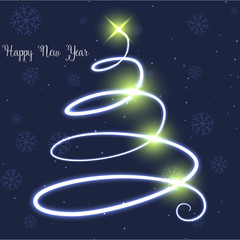 Красивый плакат новый год, новогодняя светящаяся елка, новогодний постер 