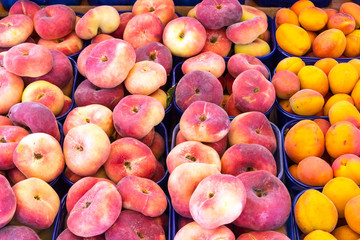 Different peaches for sale at a market in Palermo, Sicily