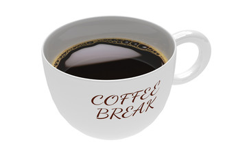 Cup Of Coffee With The Words Coffee Break, 3d illustration isolated on white background
