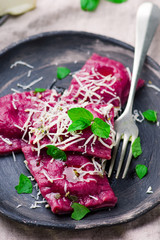 beet  ravioli with goat cheese
