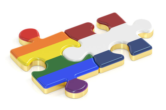 Gay Pride Rainbow and Netherlandish puzzles from flags, 3D rende
