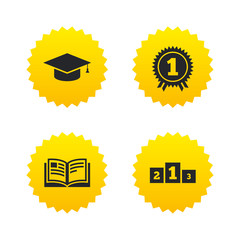 Graduation icons. Education book symbol.