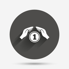 Protection money sign icon. Hands protect cash.