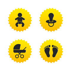 Baby infants icons. Buggy and dummy symbols.