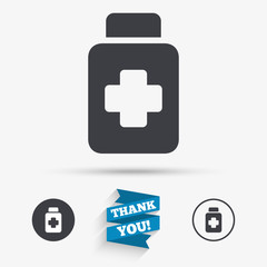 Drugs sign icon. Pack with pills symbol.