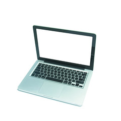 Laptop with blank screen isolated on white