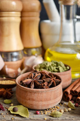 variety, spicy spices on a wooden background