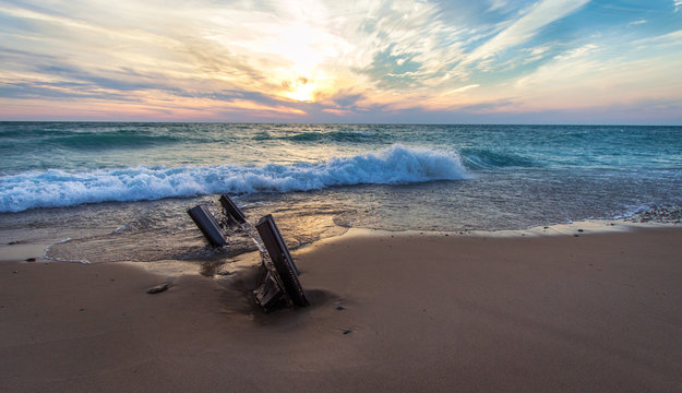 Coastal Lake Michigan Sunset. Sunset on the wide sandy beaches of Lake Michigan in the Lower Peninsula of Michigan.