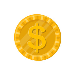 Golden coin icon, flat vector illustration