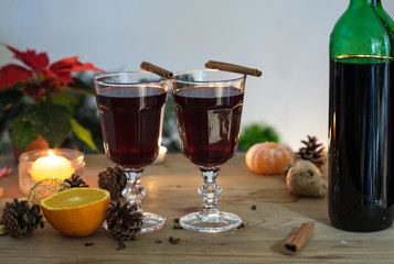 Two glasses of red mulled wine for Christmas