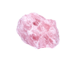 Raw quartz rose stone separated on white background