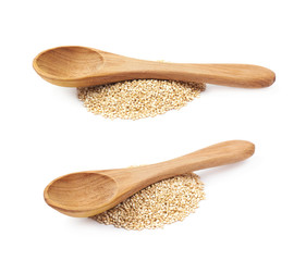 Pile of grain quinoa seeds isolated