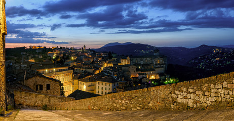 Perugia (Umbria) panorama from Porta Sole at twilight