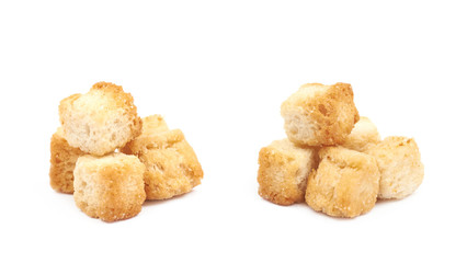 Pile of garlic croutons isolated