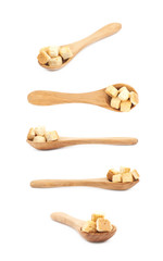 Spoon full of croutons isolated