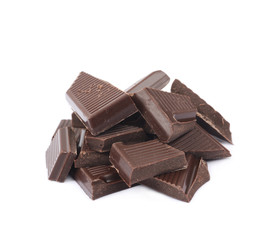 Pile of chocolate bar pieces isolated