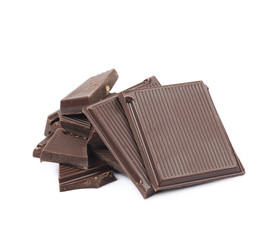 Pile of chocolate bar pieces isolated
