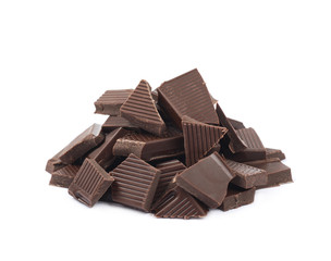 Pile of chocolate bar pieces isolated